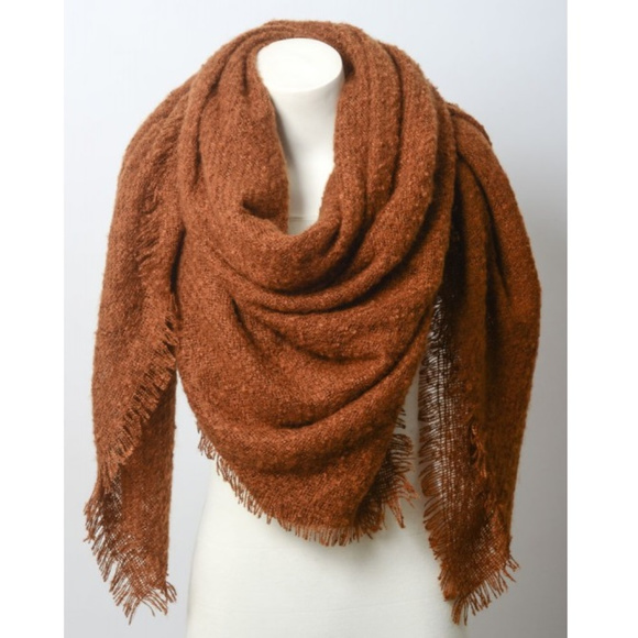 Mohair Like Fluffy Frayed Square Blanket Scarf - Picture 2 of 2